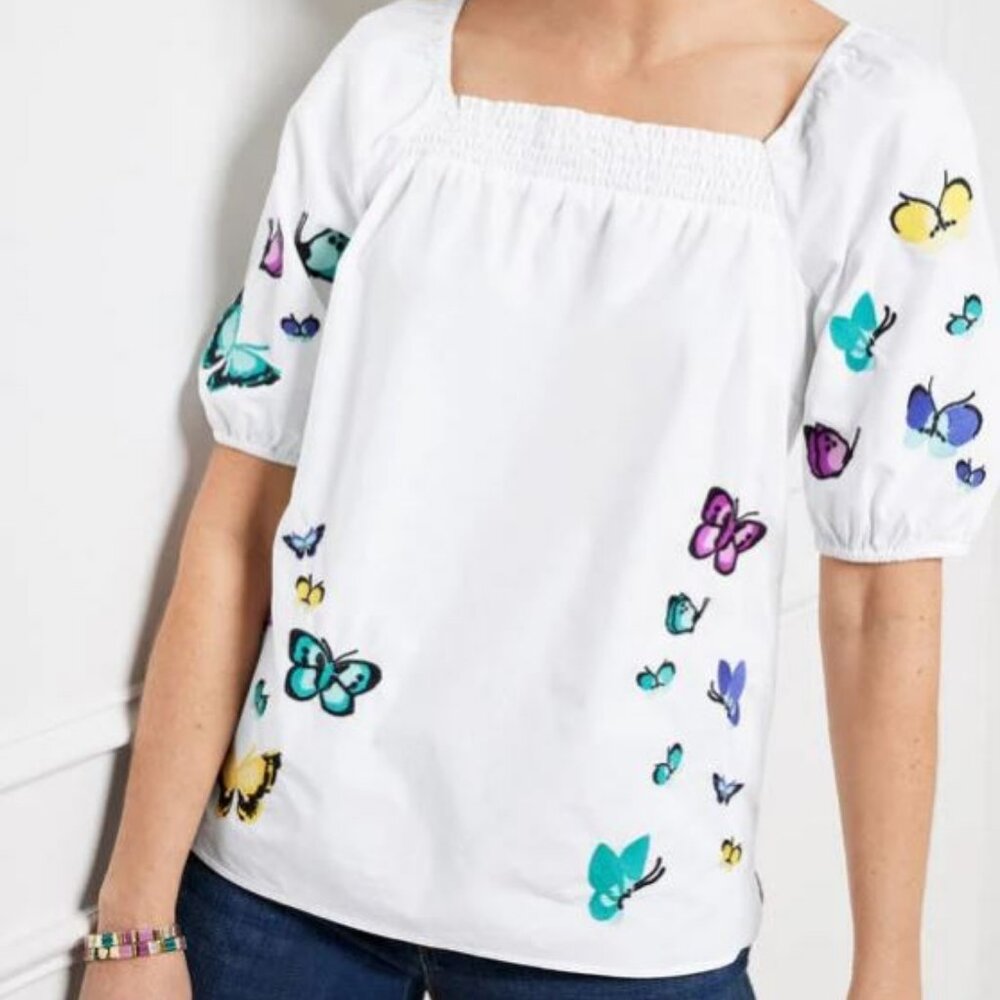 NWT Womens Talbots Butterfly Poplin Top Sz: Small MSRP $119